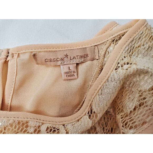 Gibson Latimer Top Size L Romantic Floral Lace Sleeveless Whimsy Sheer Tunic - Picture 7 of 7